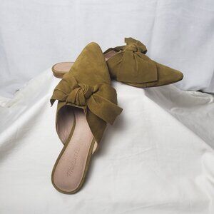 Madewell Remi Bow Mule in Olive Green Suede Slip On Pointed Toe Size 9